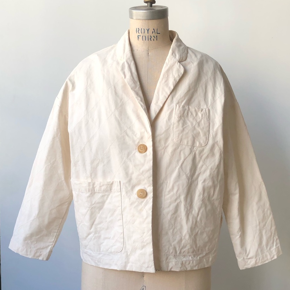 Gallego Desportes lightweight quilted cream white cropped cotton jacket oversize